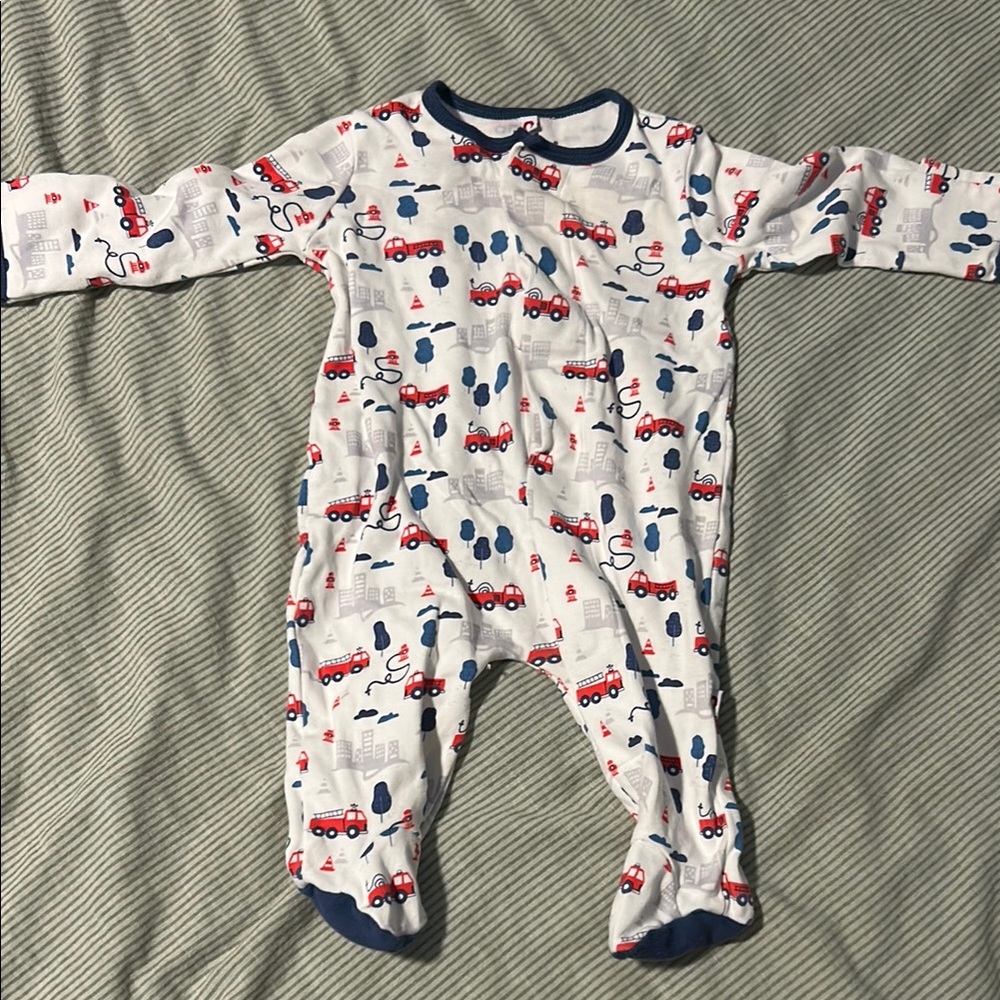 Kids One Piece magnetic closure Pajama fire truck print
